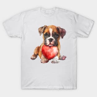 Valentine Boxer Holding Heart T-Shirt